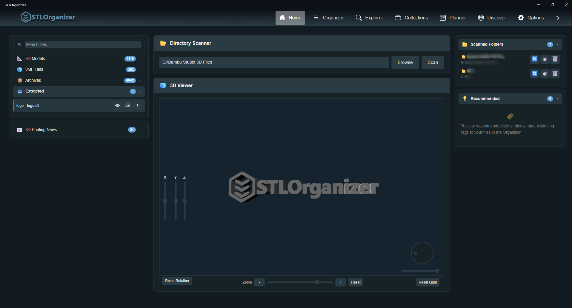STLOrganizer home screen